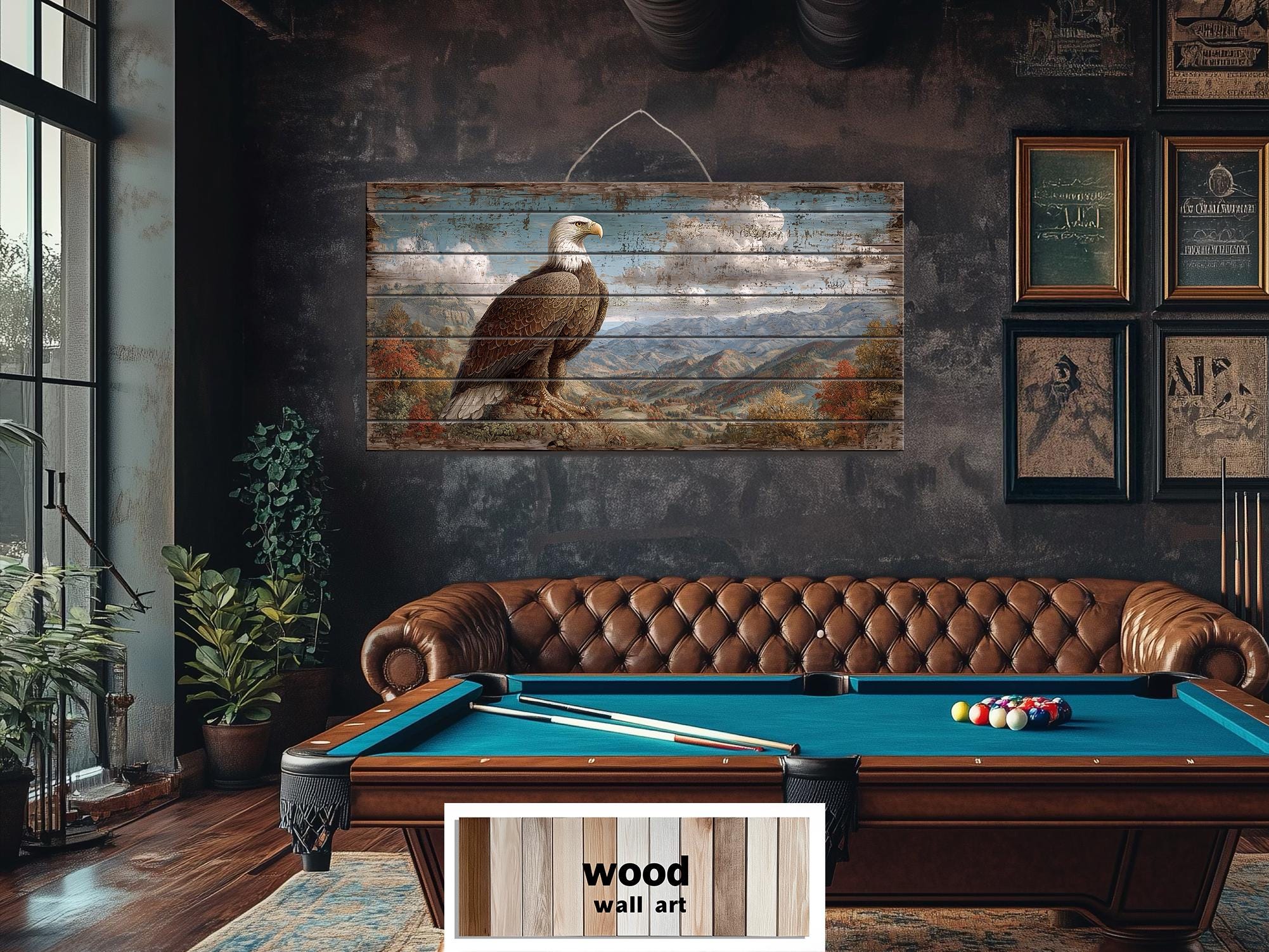 Rustic Bald Eagle Wall Art – Mountain Landscape Distressed Wood Art | Decor For Men