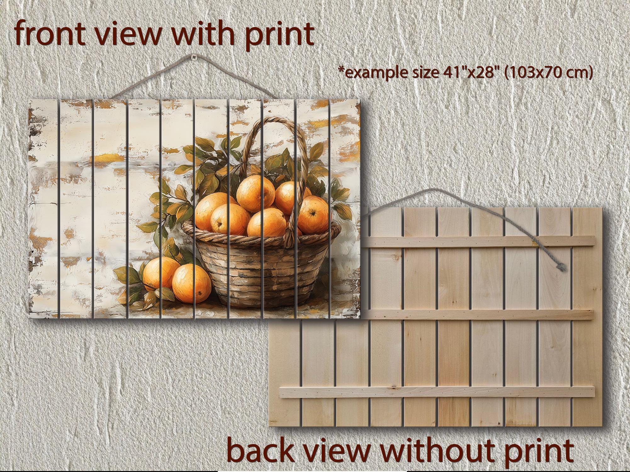 Rustic Basket of Apples Distressed Wood Wall Art For Kitchen Decor