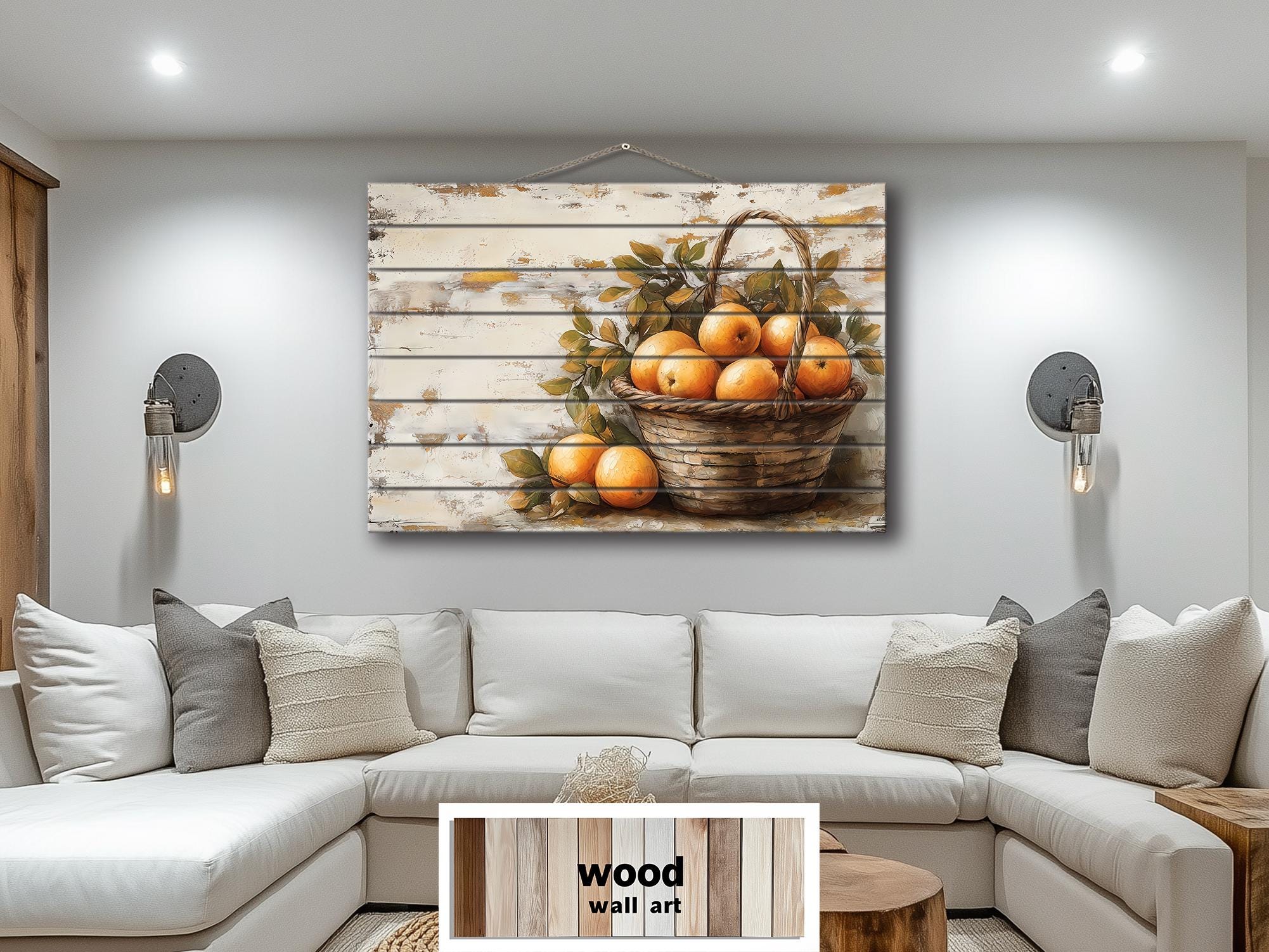 Rustic Basket of Apples Distressed Wood Wall Art For Kitchen Decor