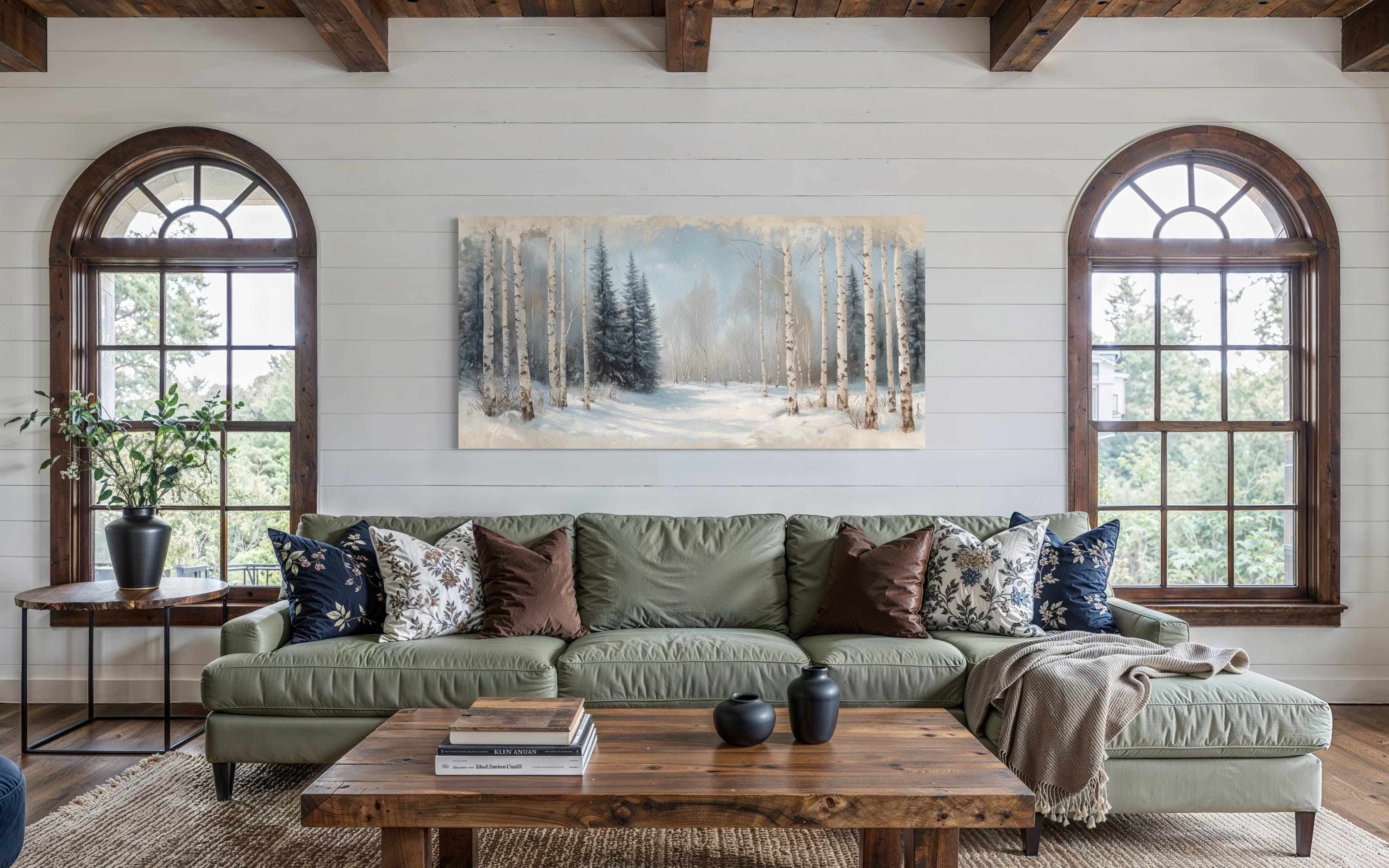 Rustic Birch Trees Forest in Winter Wall Art Canvas Wall Art