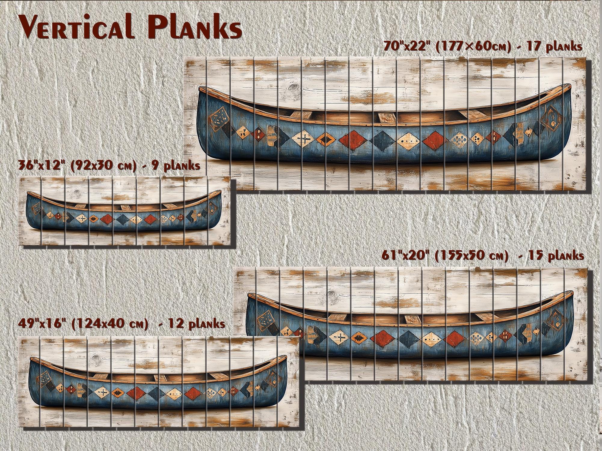 Rustic Blue Canoe Distressed Wall Art on Wood Planks Vintage Lake Cabin Decor