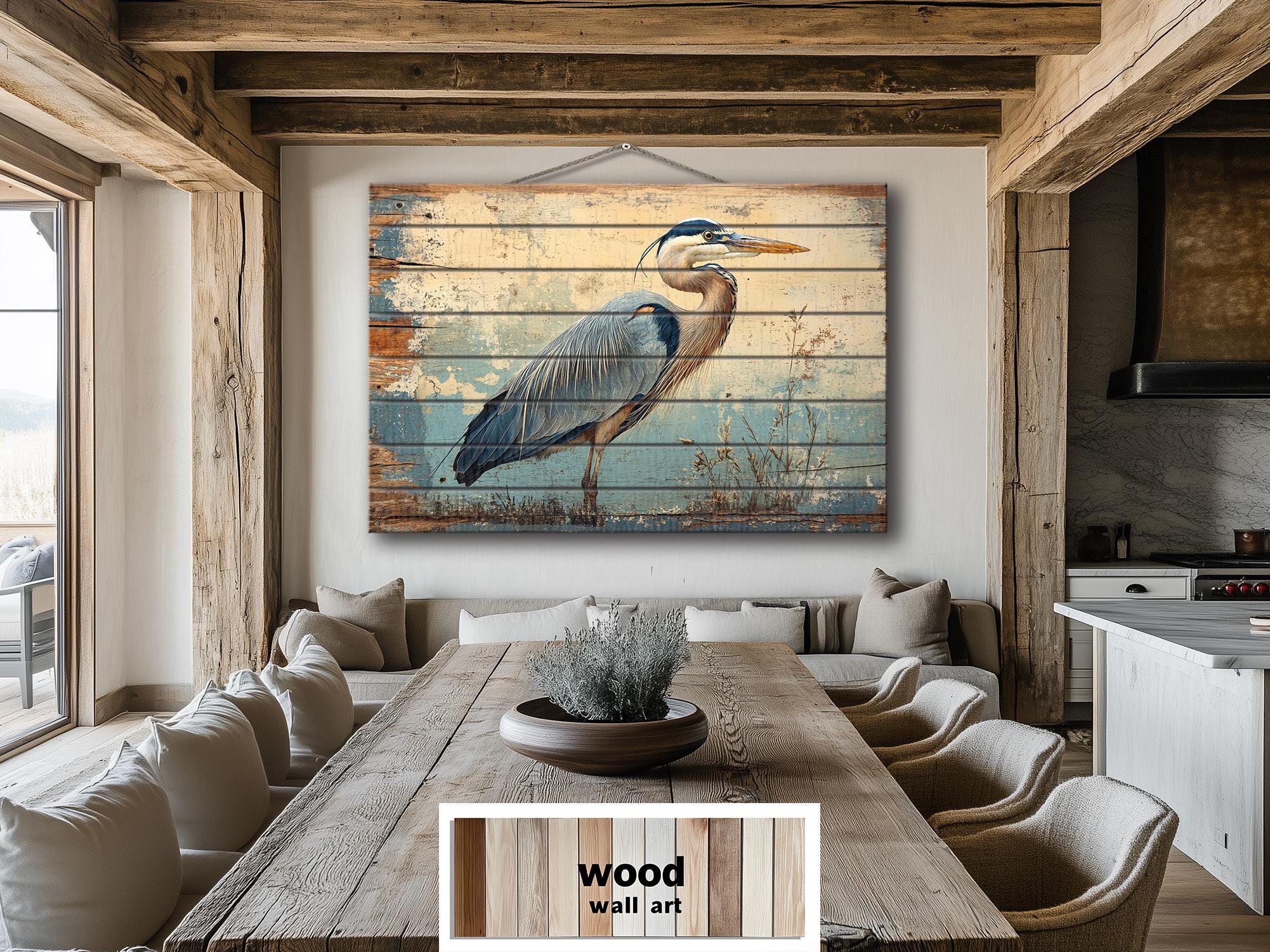 Rustic Blue Heron Wood Sign Wall Decor