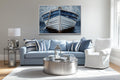 Rustic Boat Front View Blue And White Distressed Coastal Wall Art