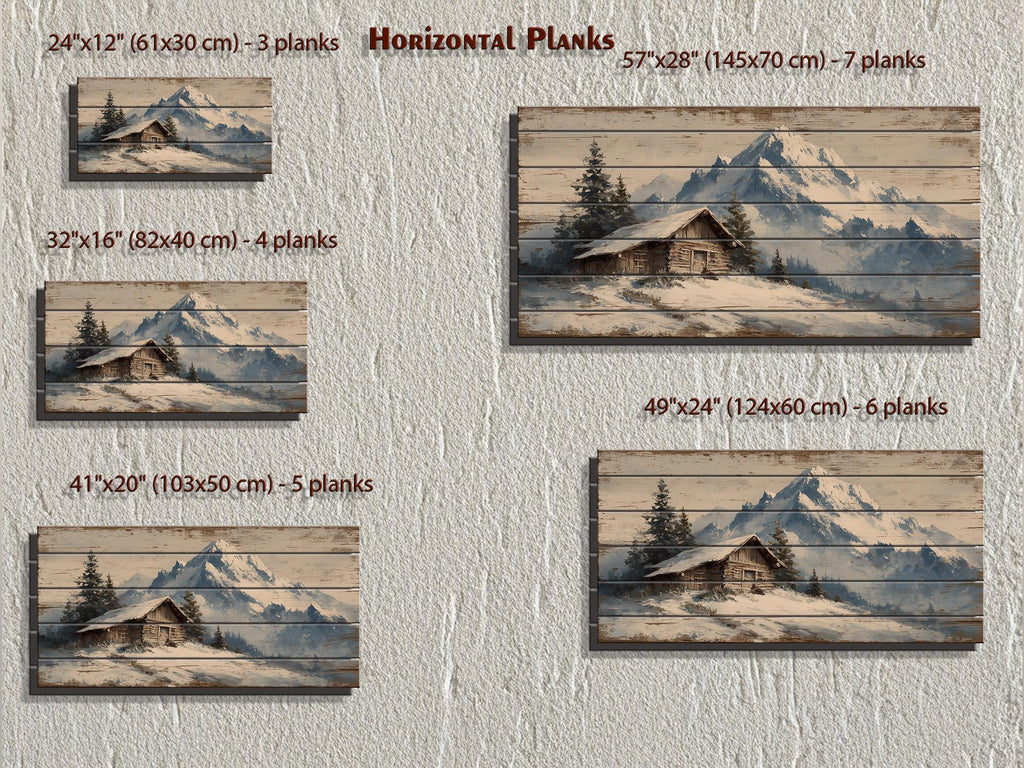 Rustic Cabin Wood Art - Winter Landscape Print on Wood Planks | Cozy Lodge Decor