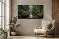 Rustic Canoe In Forest River Canvas  Wall Art