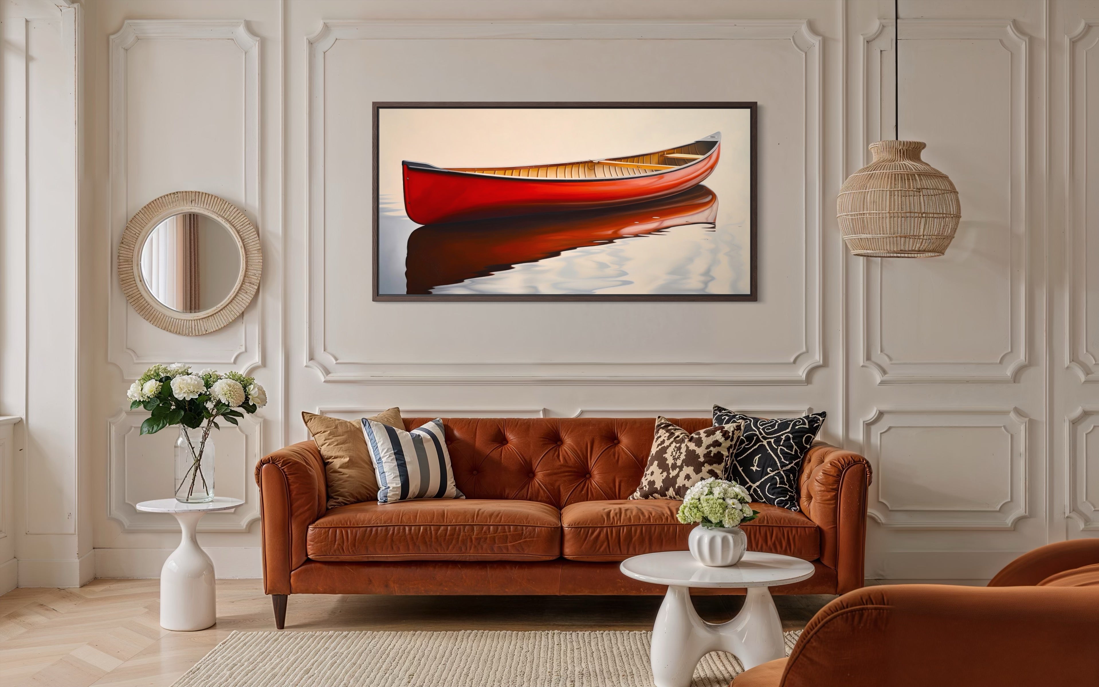Rustic Canoe Wall Art – Framed Canvas Red Canoe Cabin Wall Decor
