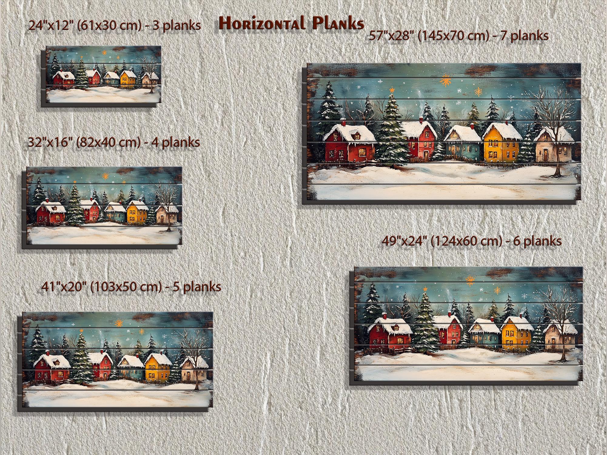 Rustic Christmas Winter Village Distressed Wood Wall Art