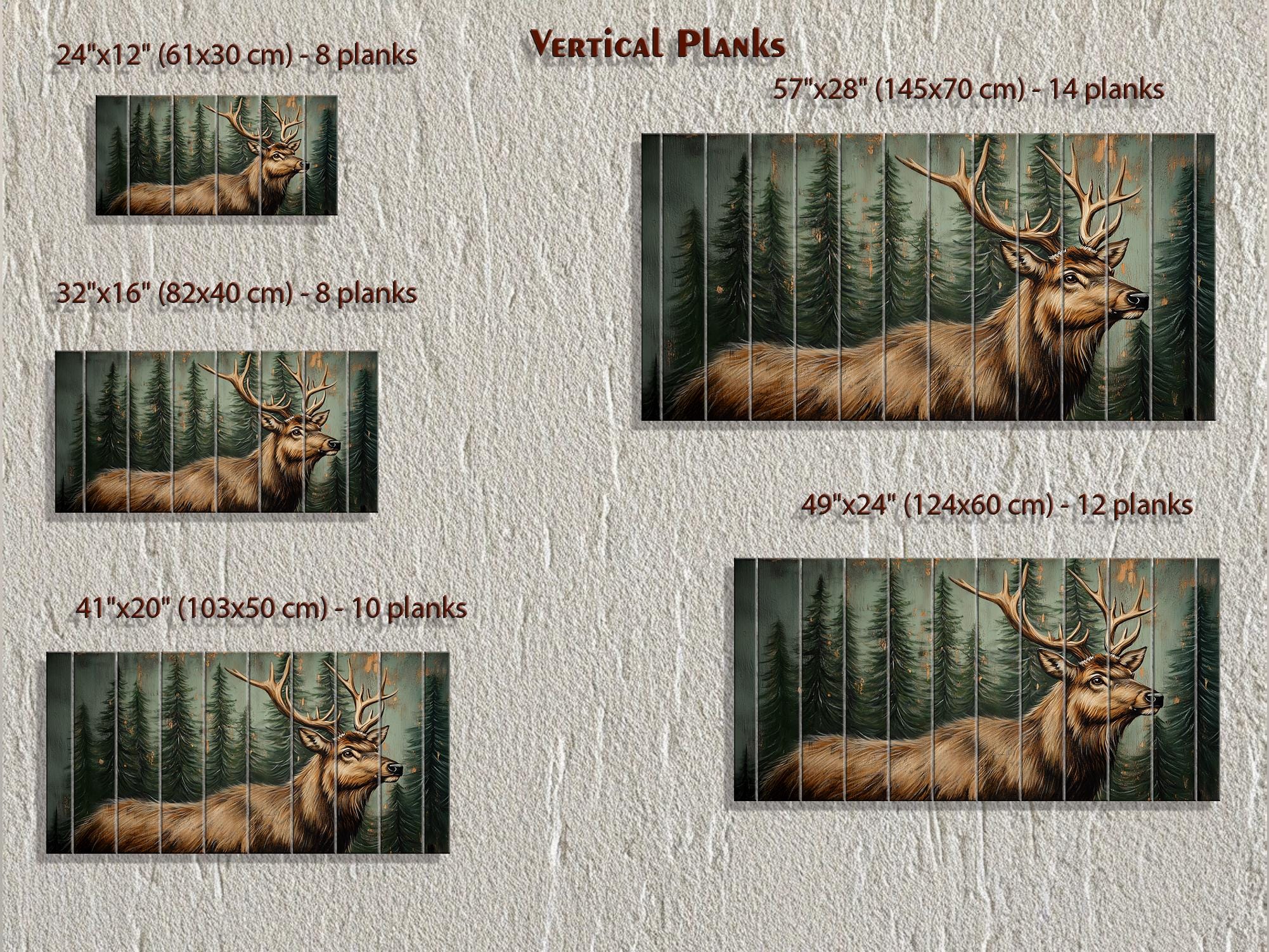 Rustic Elk In Pine Forest Painting on Wood Distressed Wood Wall Art