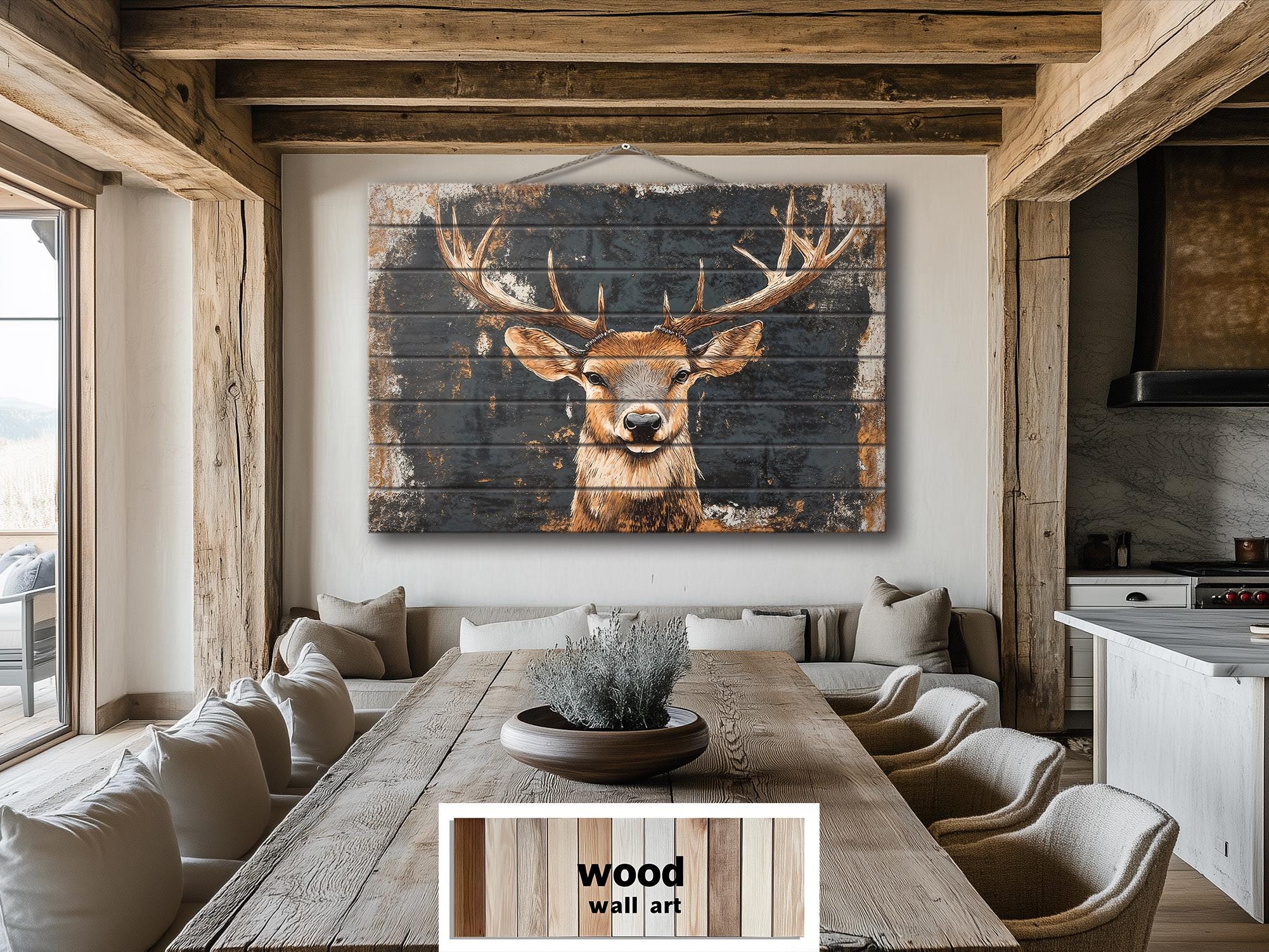 Rustic Elk  with Black Background Distressed Wood Wall Art