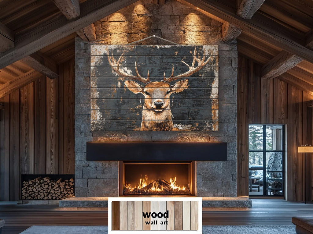 Rustic Elk  with Black Background Distressed Wood Wall Art
