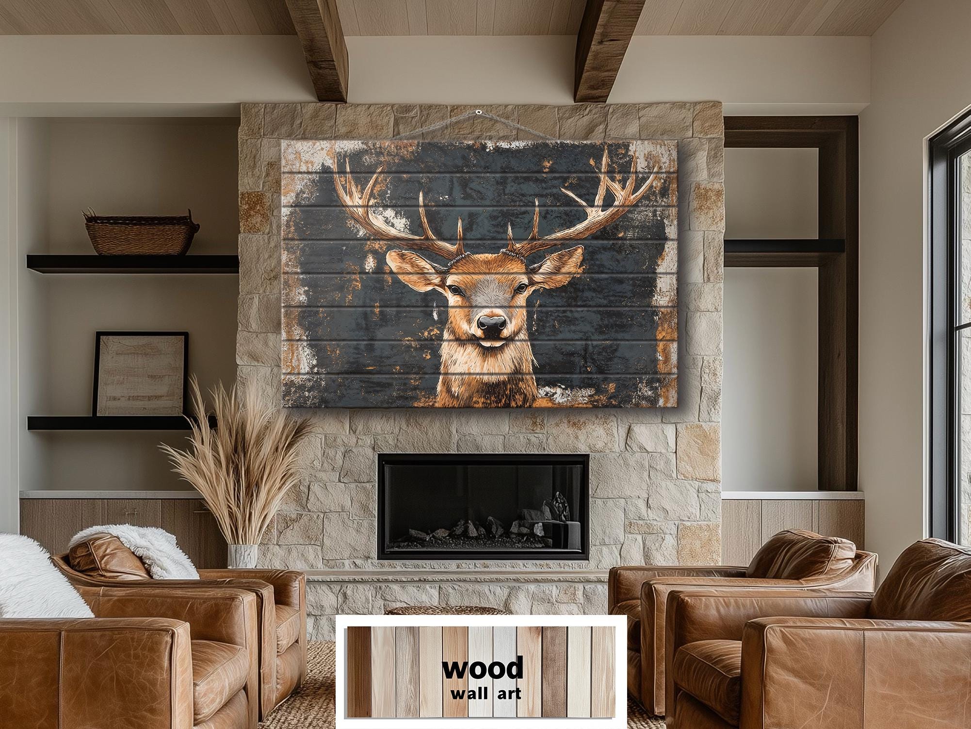 Rustic Elk  with Black Background Distressed Wood Wall Art