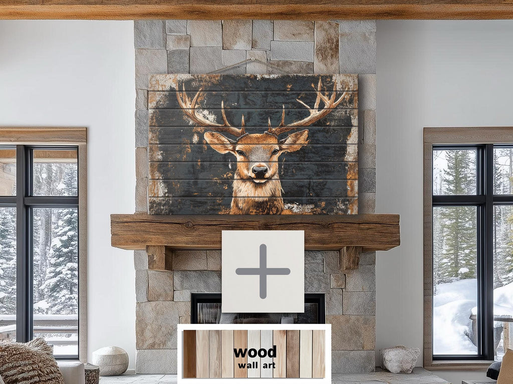 Rustic Elk  with Black Background Distressed Wood Wall Art