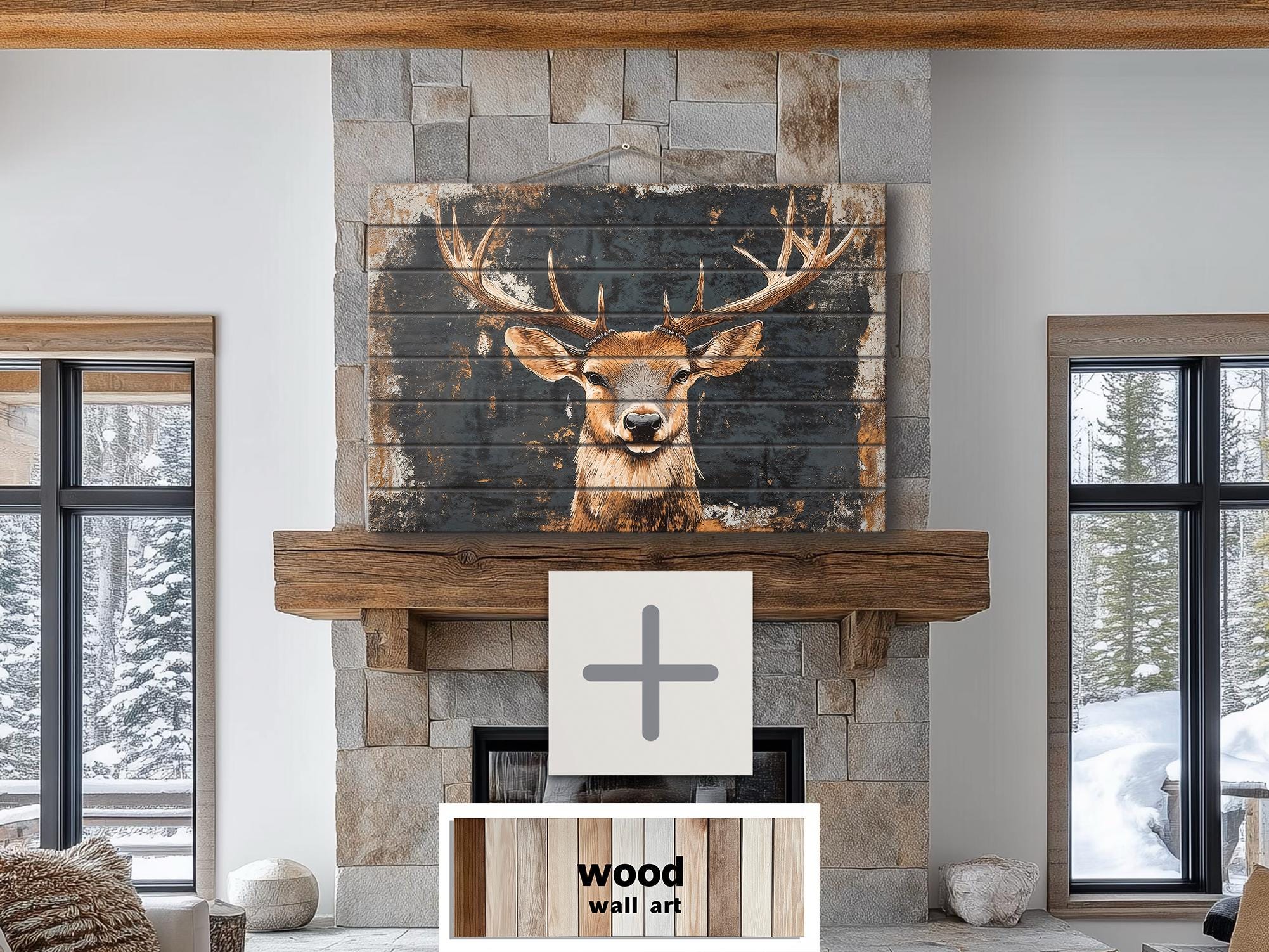 Rustic Elk  with Black Background Distressed Wood Wall Art