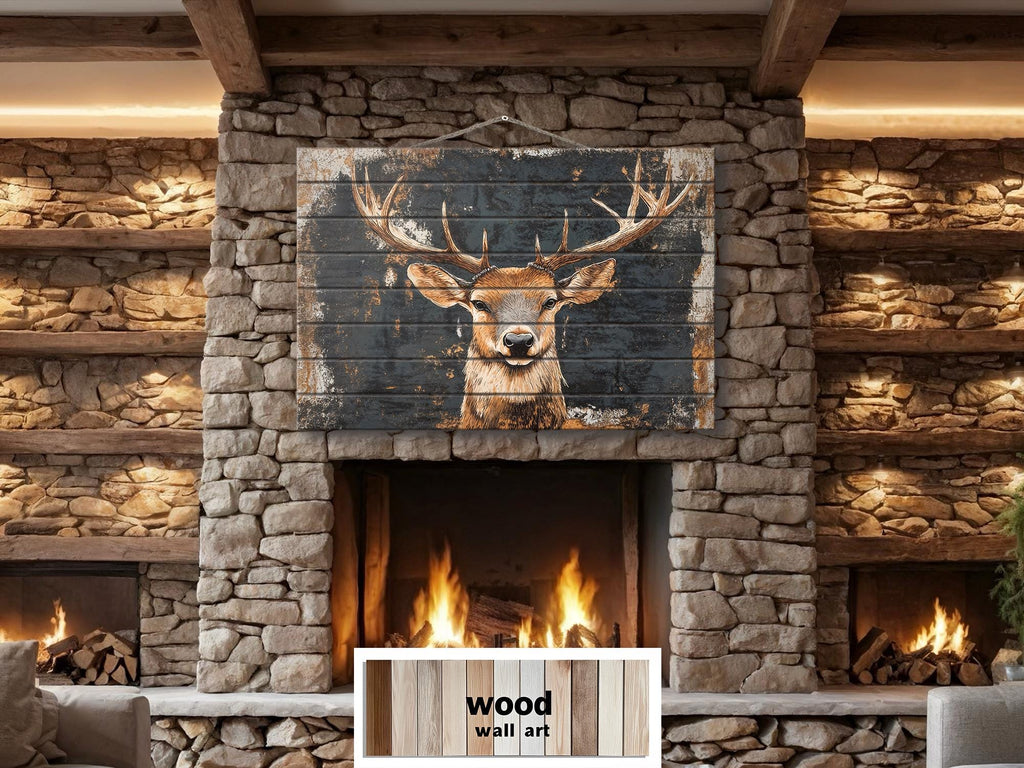 Rustic Elk  with Black Background Distressed Wood Wall Art