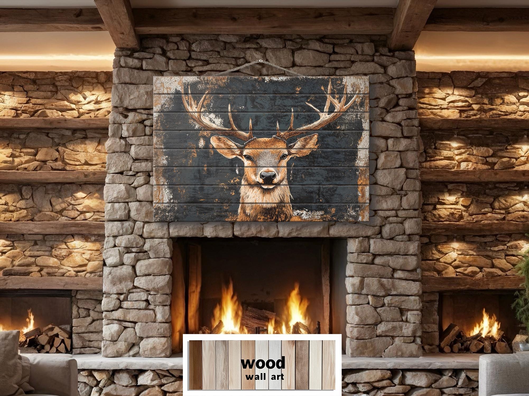 Rustic Elk  with Black Background Distressed Wood Wall Art