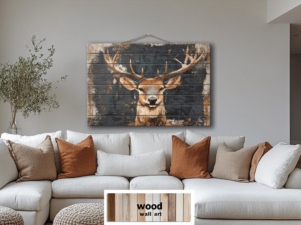 Rustic Elk  with Black Background Distressed Wood Wall Art