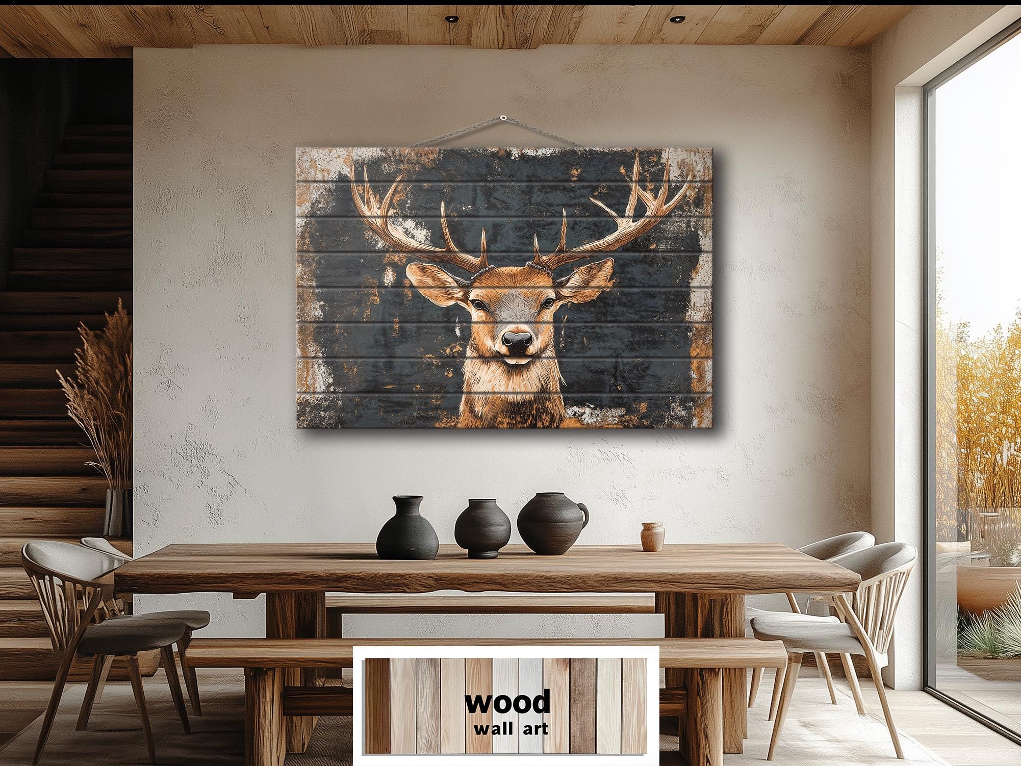 Rustic Elk  with Black Background Distressed Wood Wall Art