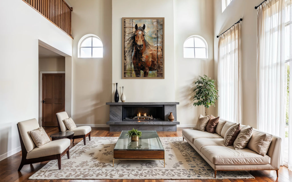 Rustic Farm Horse Framed Canvas Wall Art