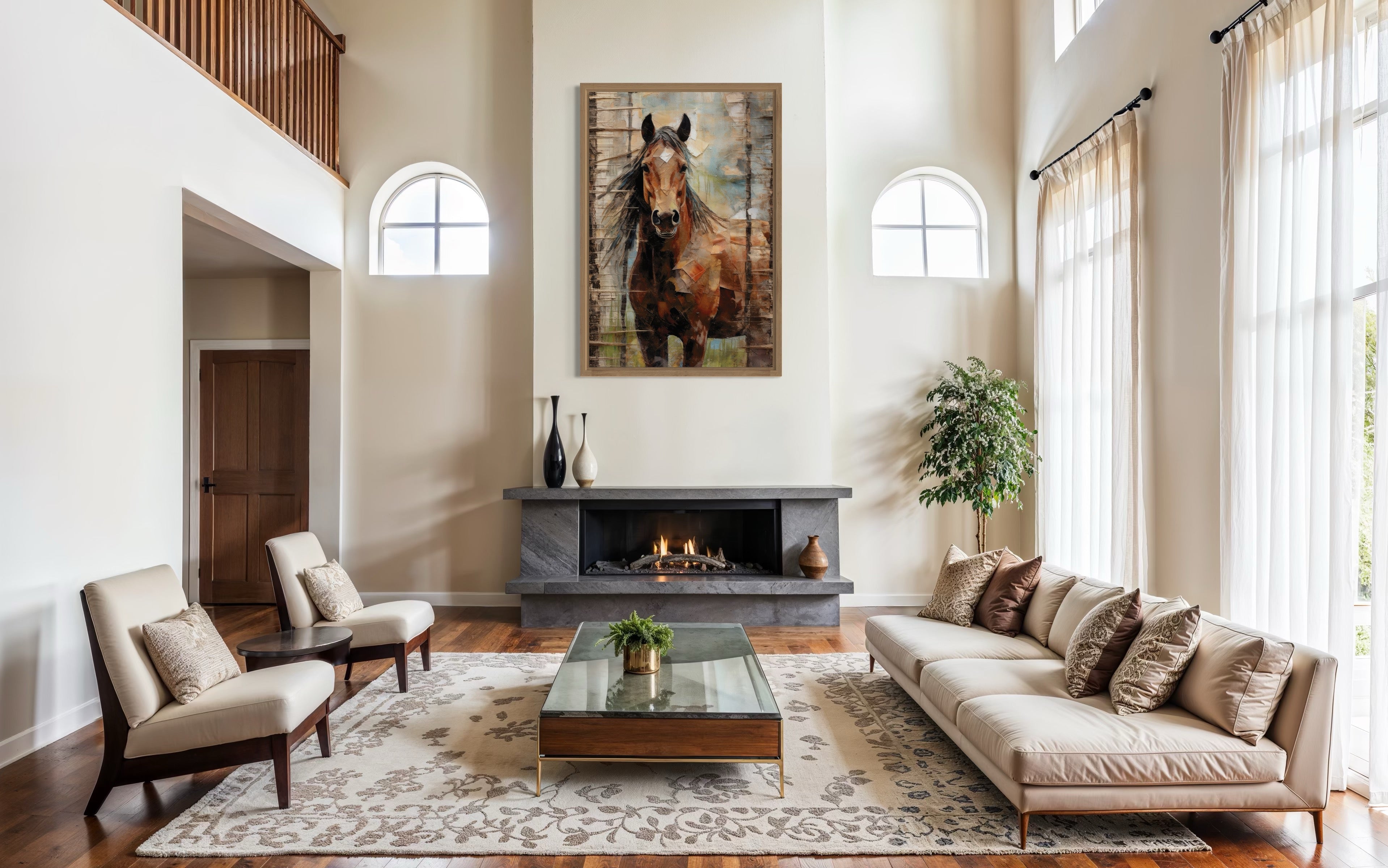 Rustic Farm Horse Framed Canvas Wall Art