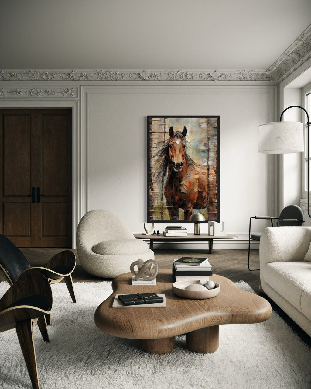 Rustic Farm Horse Framed Canvas Wall Art