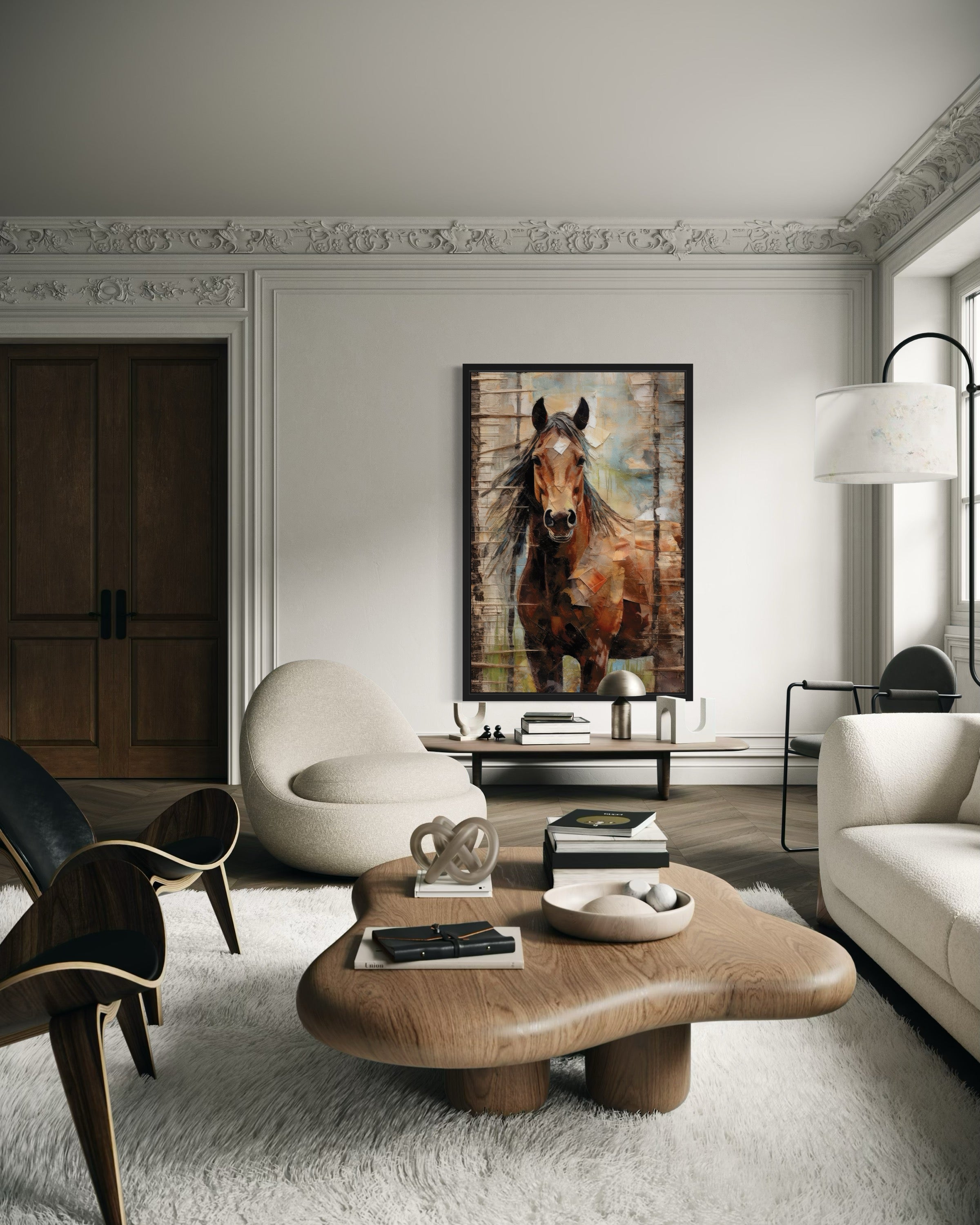 Rustic Farm Horse Framed Canvas Wall Art
