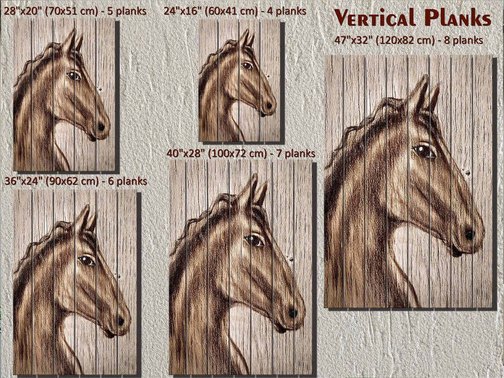 Rustic Farm Horse Portrait Distressed Wood Wall Art Print, Vertical Rustic Farmhouse Horse Decor, Western Animal Wall Print