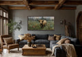 Rustic Highland Cow Art - Vintage Nature Painting on Stretched Canvas Print
