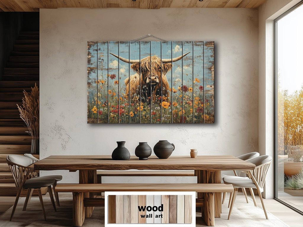 Rustic Highland Cow Wood Sign Wall Art