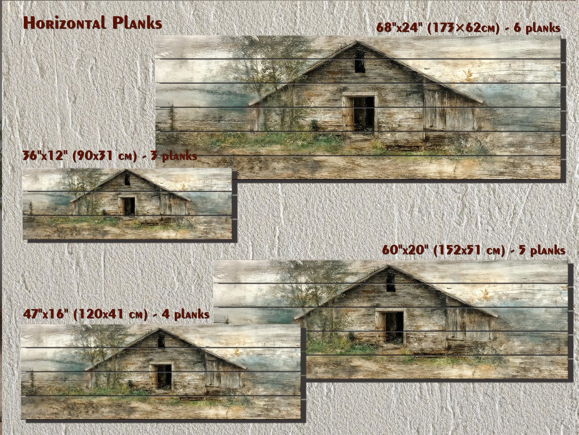 Rustic  Horizontal Narrow Barn Wood Wall Art - Distressed Farmhouse Landscape Print on Wood Panel