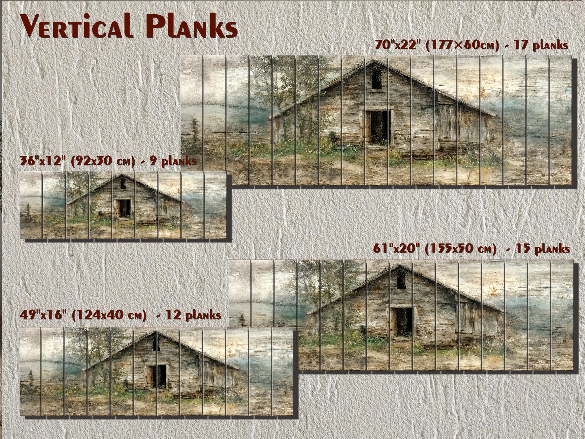 Rustic  Horizontal Narrow Barn Wood Wall Art - Distressed Farmhouse Landscape Print on Wood Panel