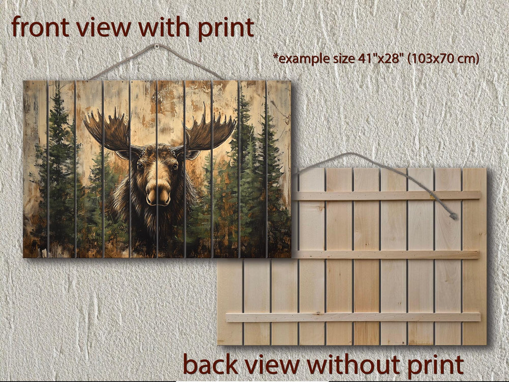 Rustic Moose In Pine Trees Distressed Wood Wall Art