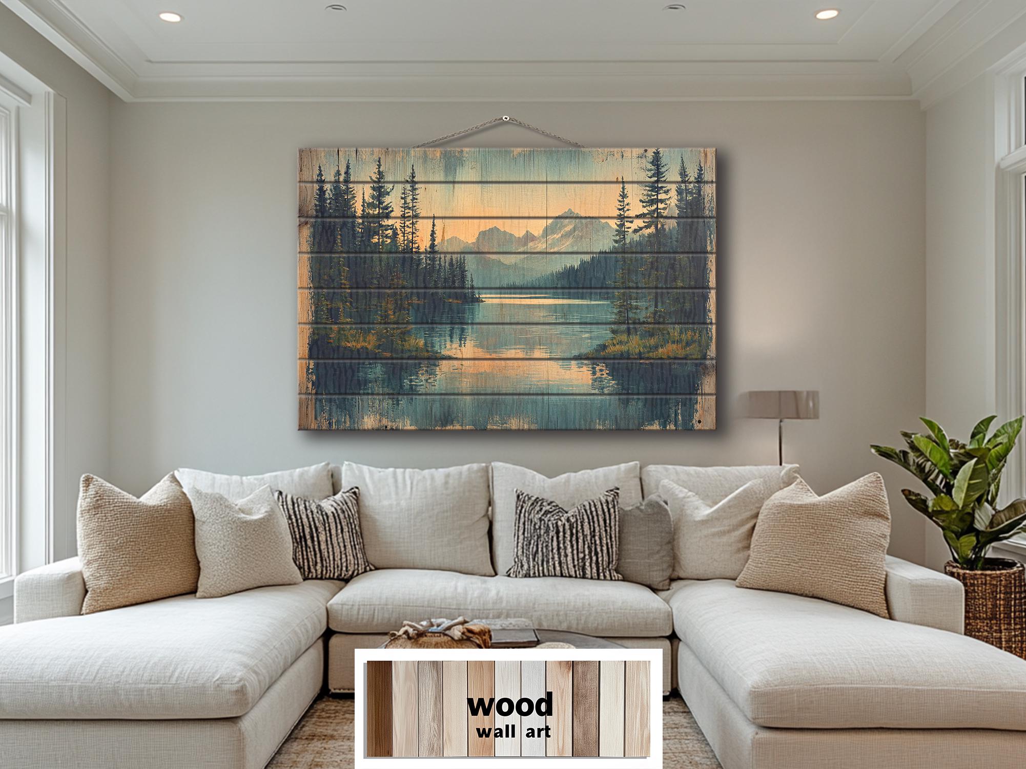 Rustic Mountain Lake Wood Sign Wall Decor For Lake House