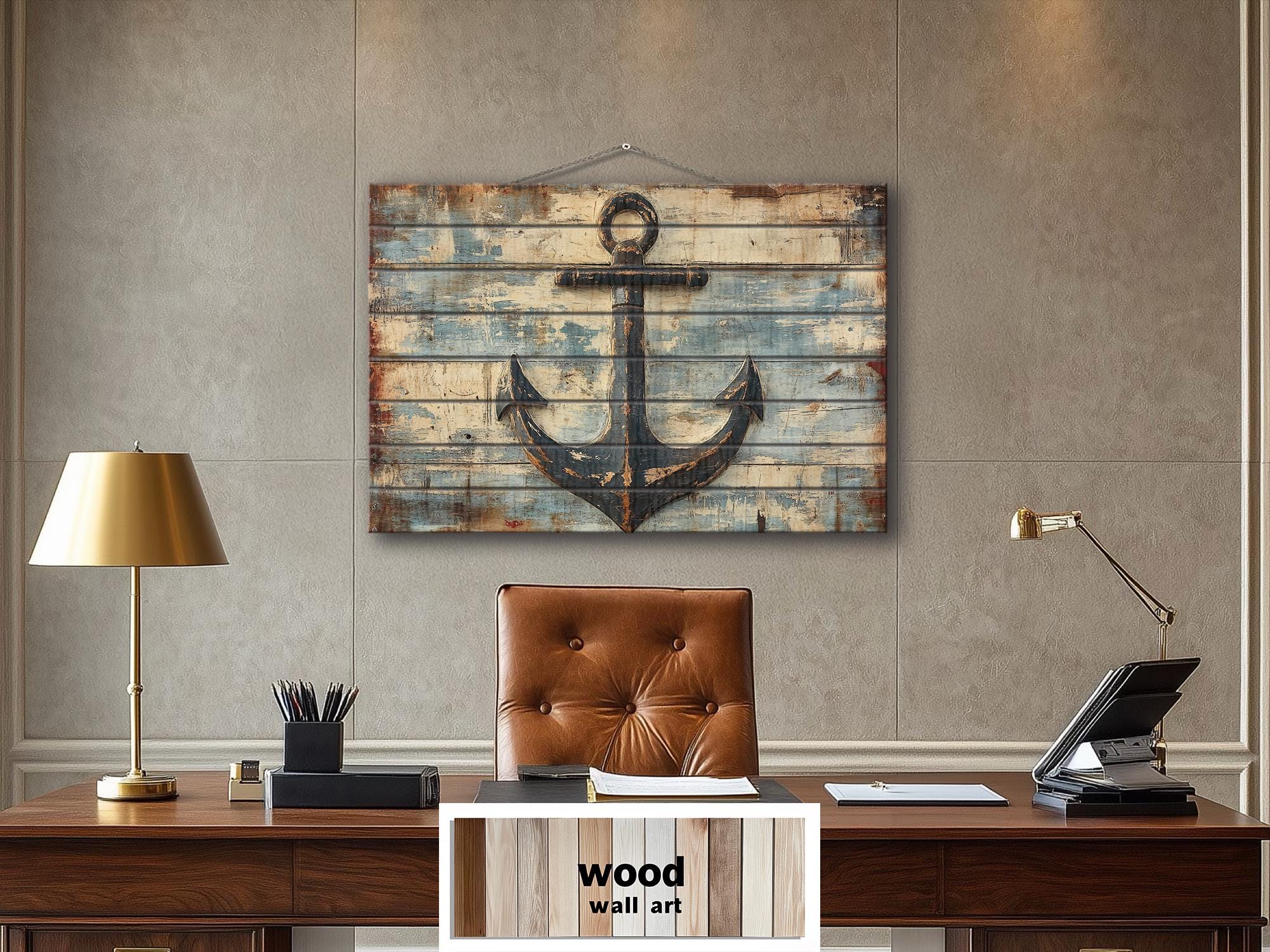 Rustic Nautical Ship's Anchor Distressed Wood Sign For Beach House Decor