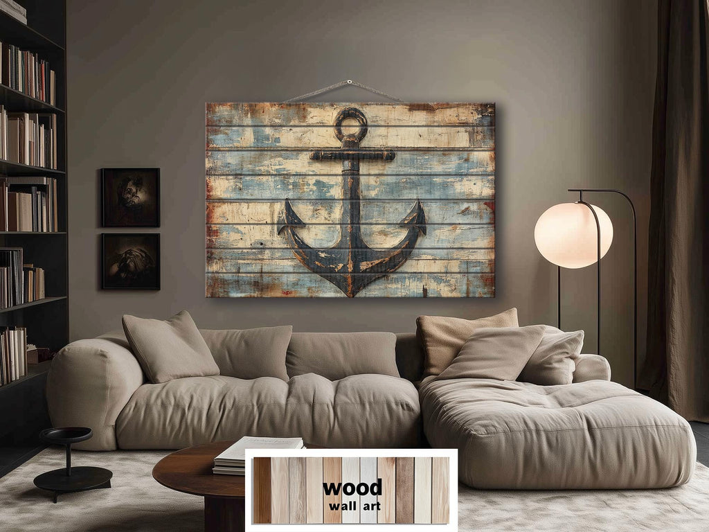 Rustic Nautical Ship's Anchor Distressed Wood Sign For Beach House Decor