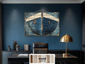 Rustic Navy Blue Boat Bow Wood Sign Printed on Real Wood Nautical Wall Art