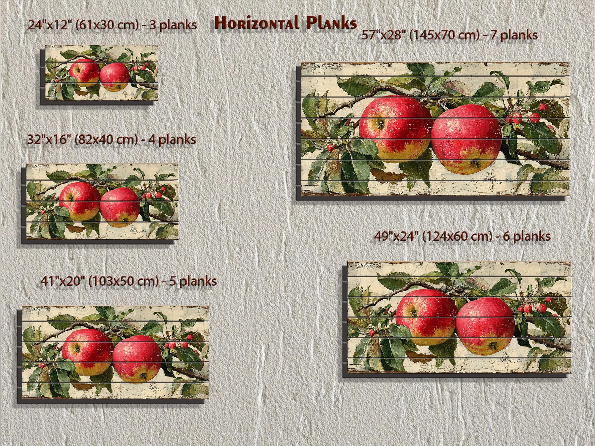 Rustic Red Apples on Branch Distressed Wood Wall Art