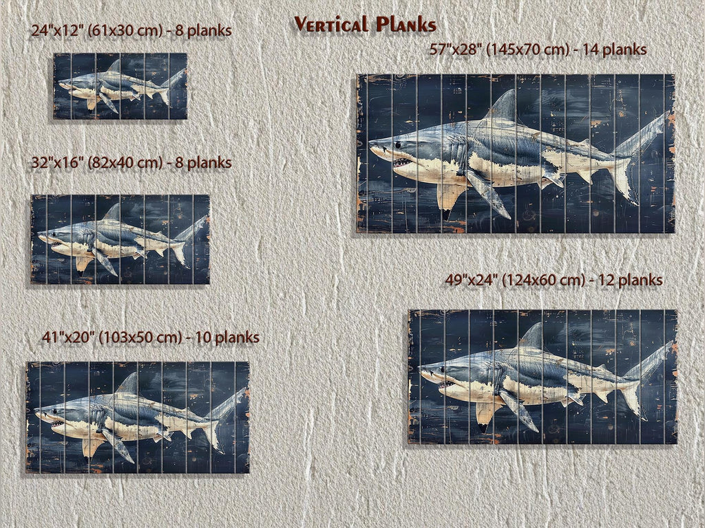Rustic Shark Ocean Coastal Distressed Wood Wall Art