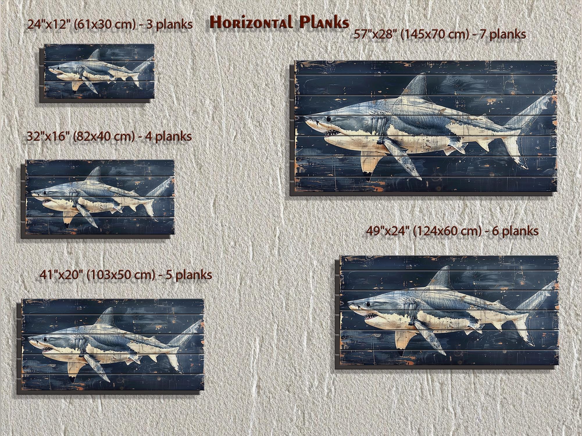 Rustic Shark Ocean Coastal Distressed Wood Wall Art