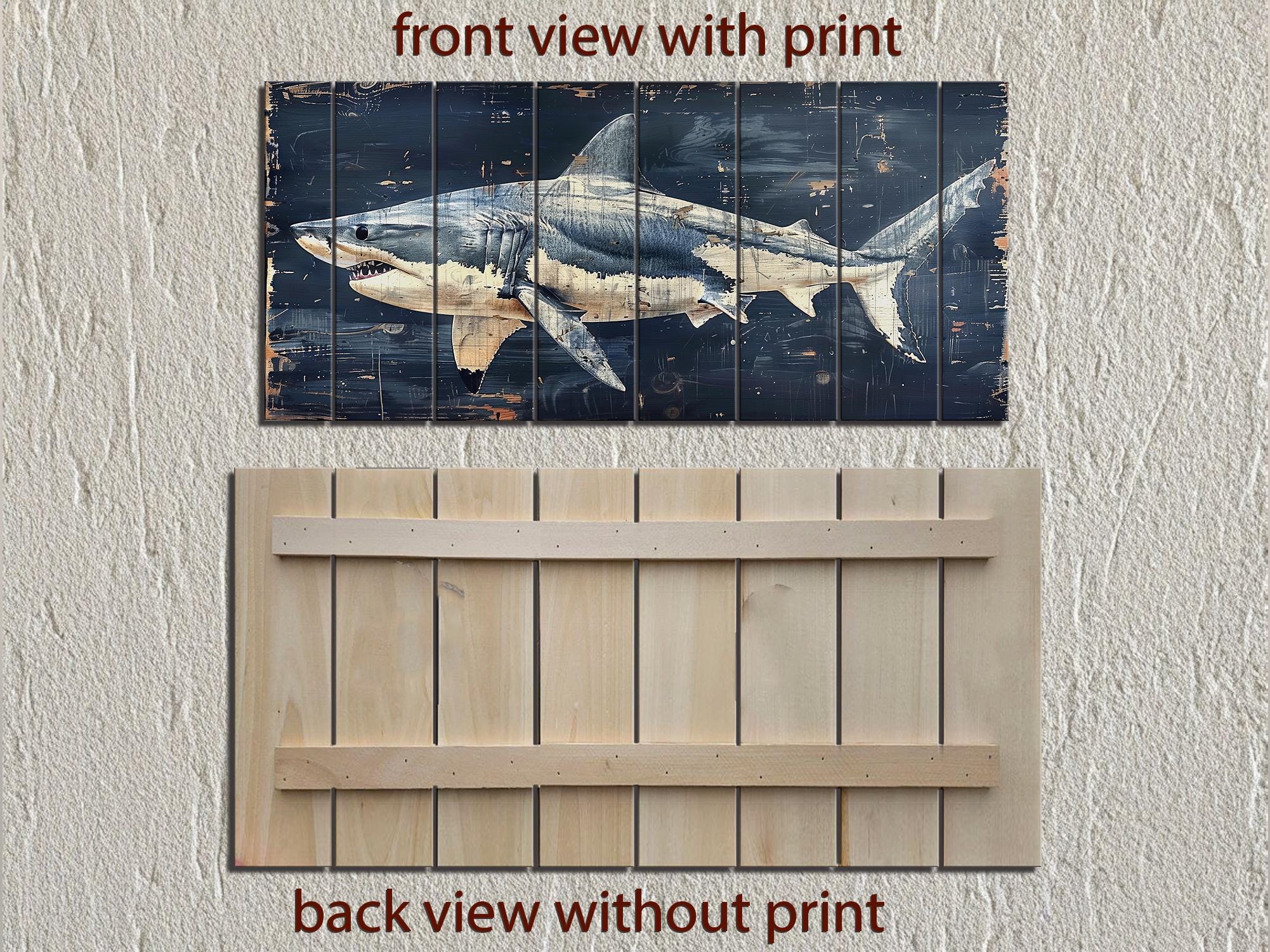 Rustic Shark Ocean Coastal Distressed Wood Wall Art