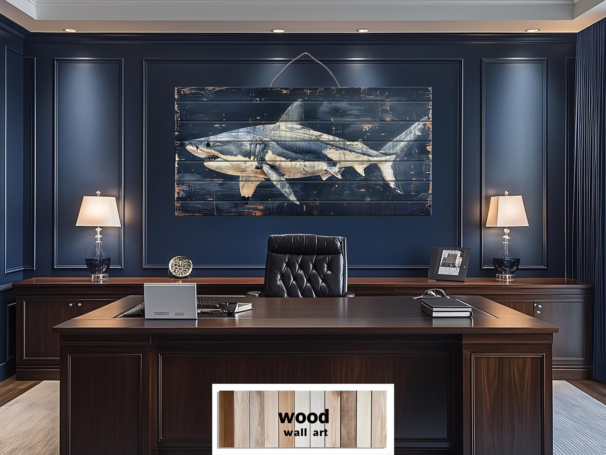 Rustic Shark Ocean Coastal Distressed Wood Wall Art