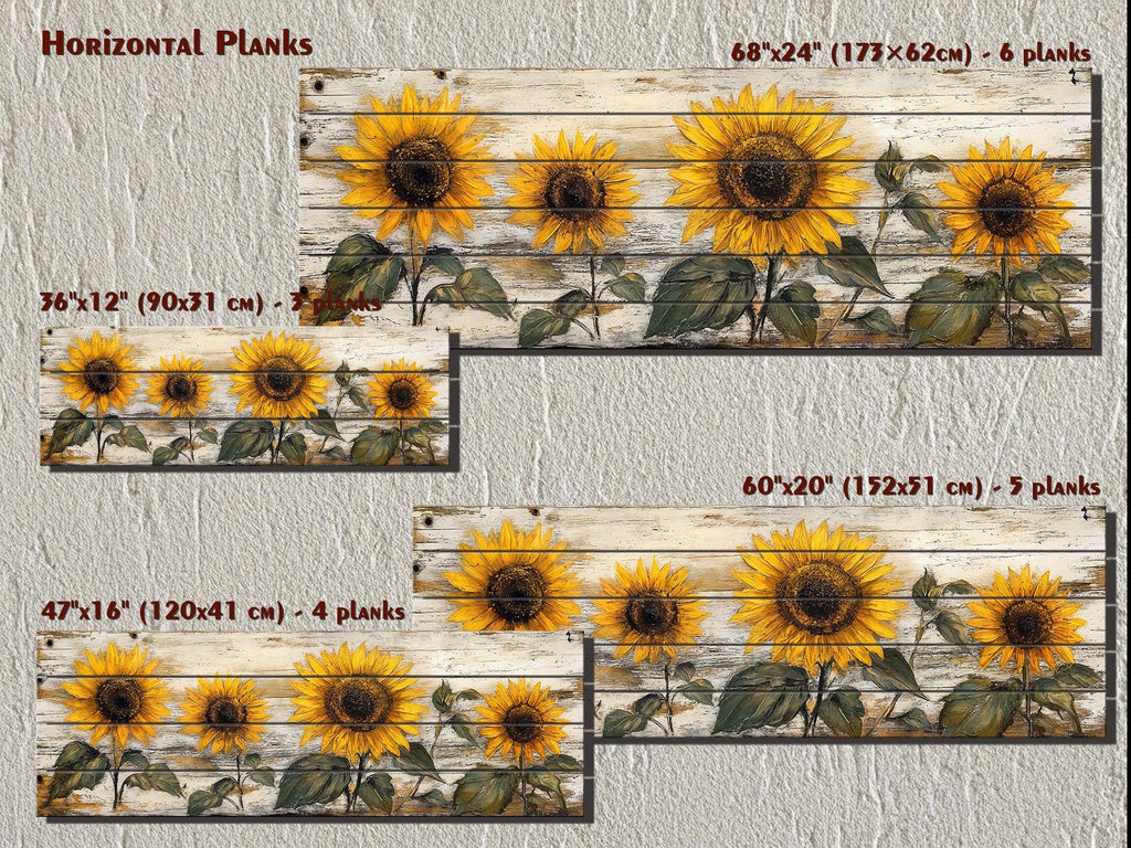 Rustic Sunflower on Whitewashed Wood Panel Long Narrow Distressed Wood Wall Art