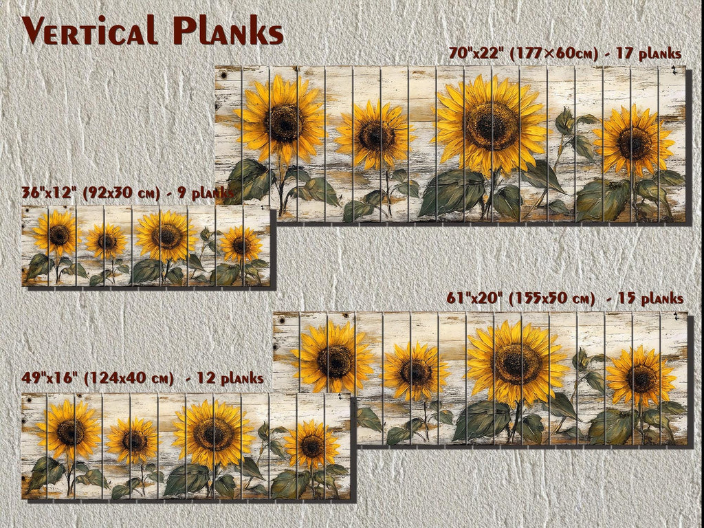 Rustic Sunflower on Whitewashed Wood Panel Long Narrow Distressed Wood Wall Art