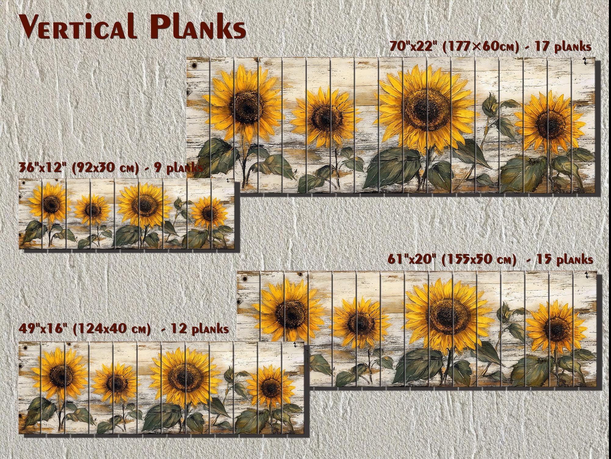 Rustic Sunflower on Whitewashed Wood Panel Long Narrow Distressed Wood Wall Art