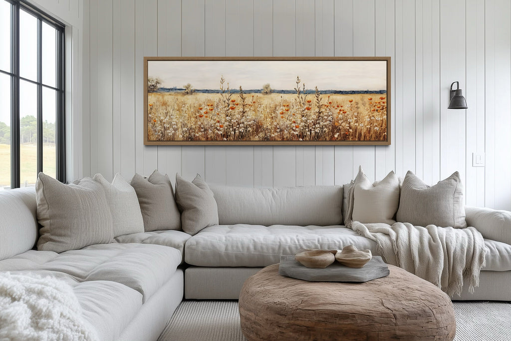 Rustic Vintage Yellow Wildflowers Field Horizontal Canvas Wall Art