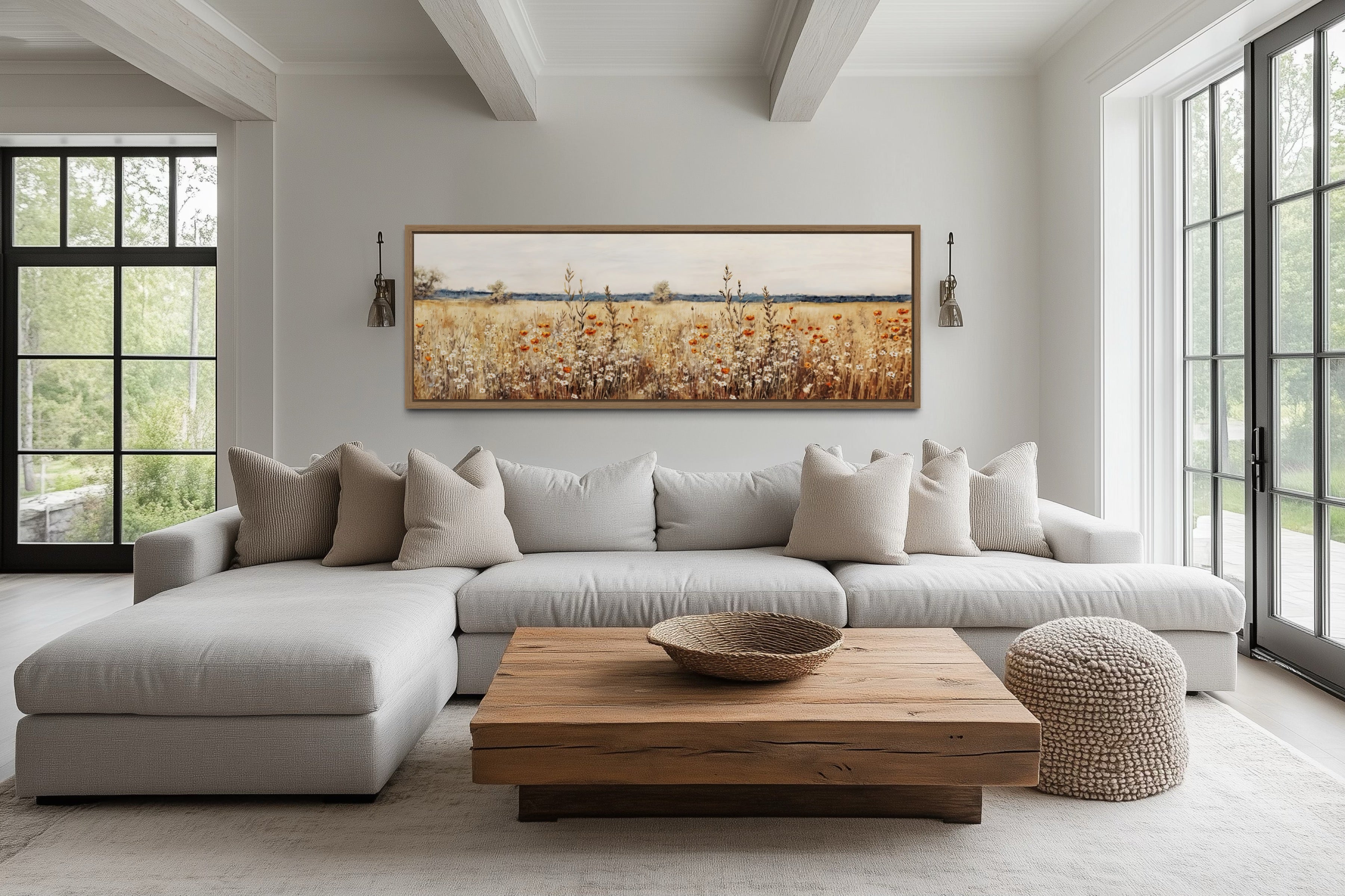 Rustic Vintage Yellow Wildflowers Field Horizontal Canvas Wall Art