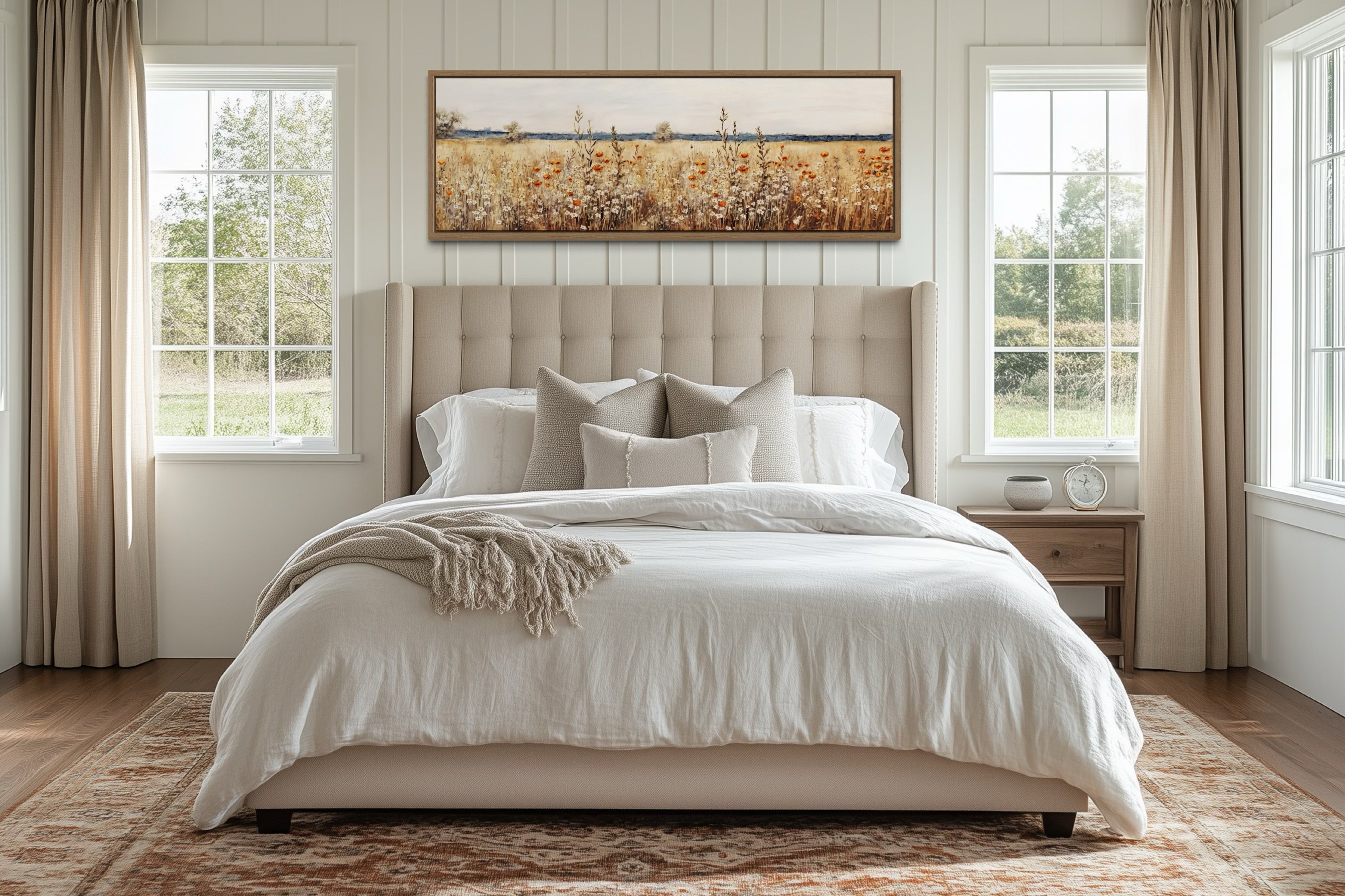 Rustic Vintage Yellow Wildflowers Field Horizontal Canvas Wall Art