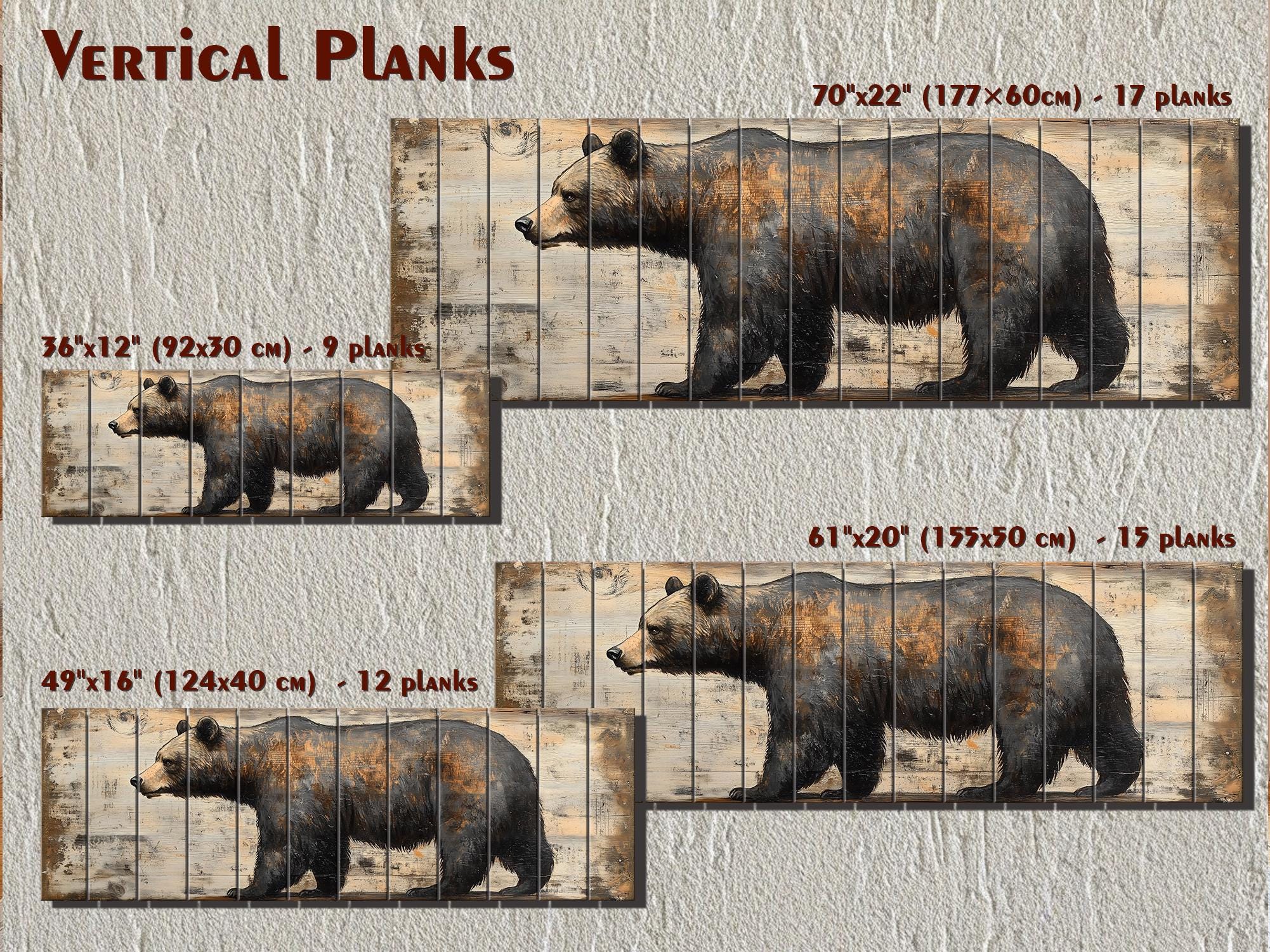 Rustic Walking Bear Real Wood Long Horizontal Wall Art For Cabin Decor
