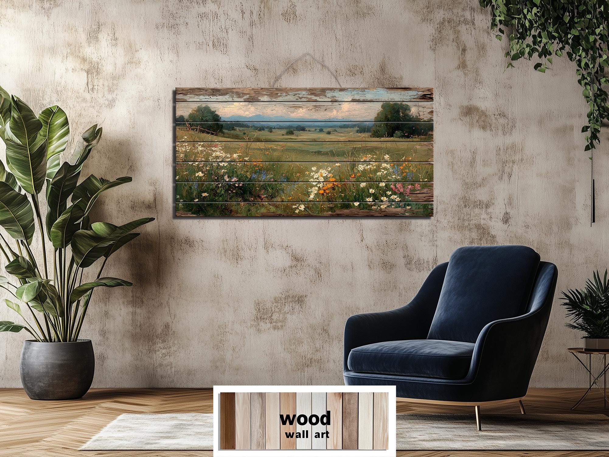 Rustic Wildflower Meadow Distressed Wood Wall Art