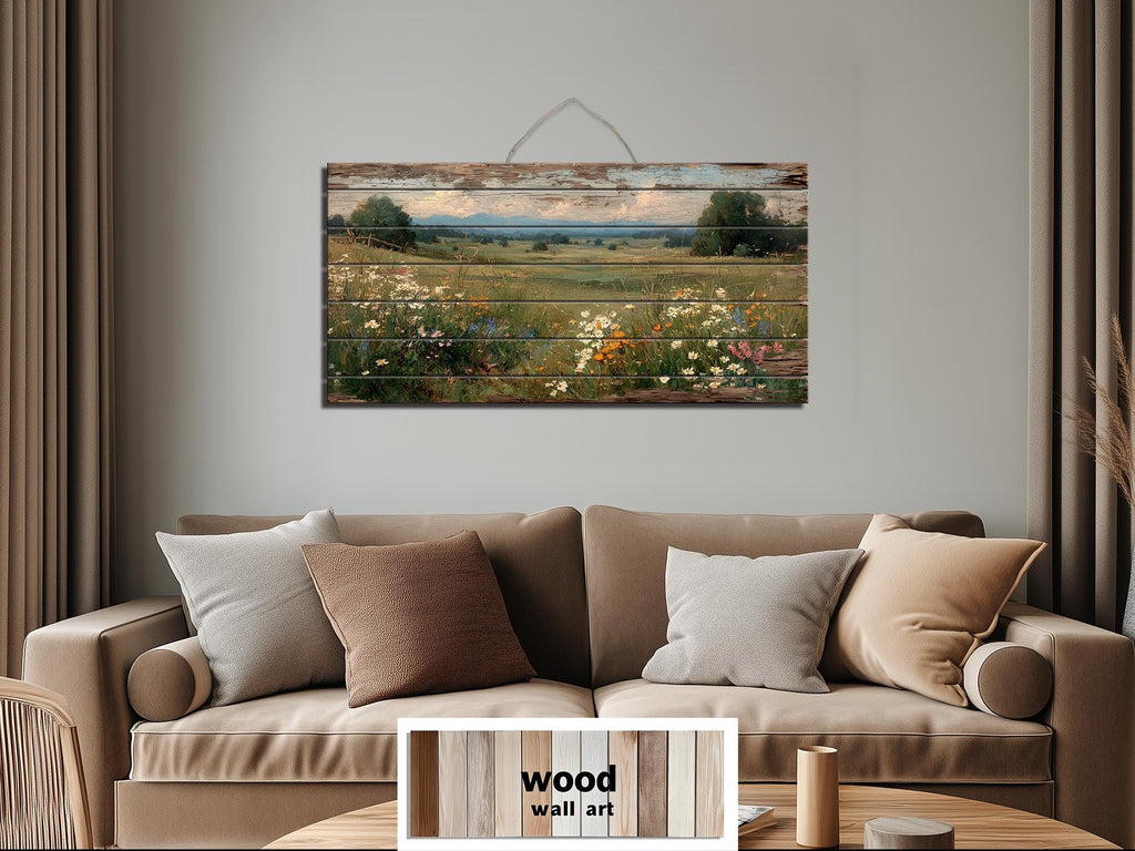 Rustic Wildflower Meadow Distressed Wood Wall Art