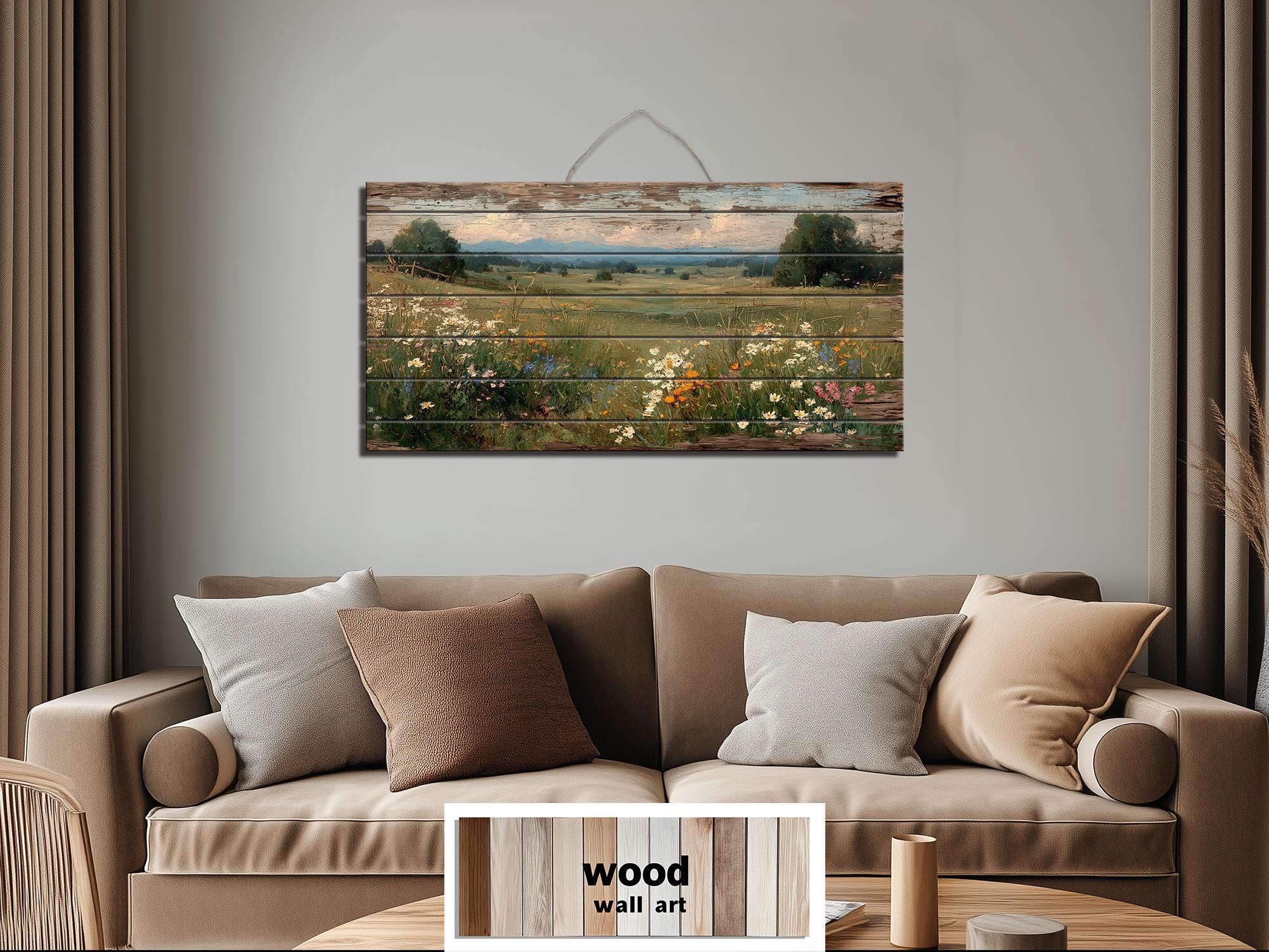 Rustic Wildflower Meadow Distressed Wood Wall Art